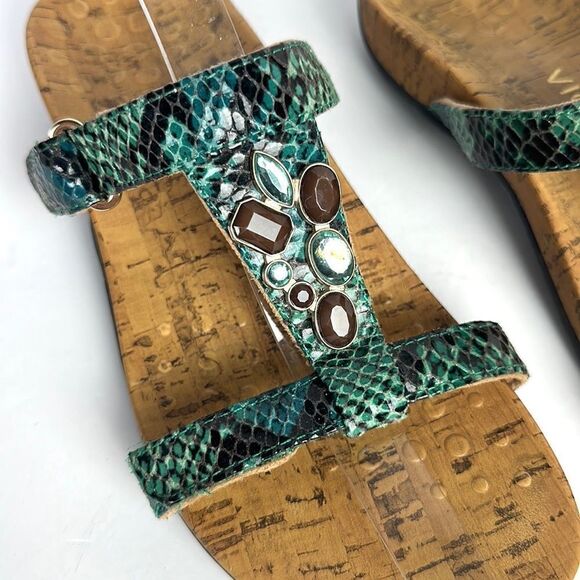 Vionic Viviana Slide Sandals Snake Skin Green Brown Jeweled 8 - Picture 5 of 12